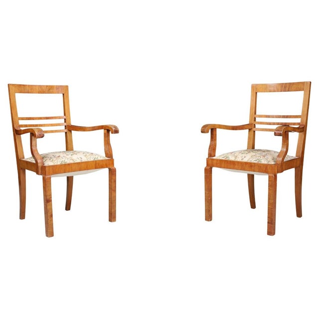 Art Deco Walnut Armchairs with Floral Upholstery, 1930s, Set of 2 For Sale - Image 15 of 15