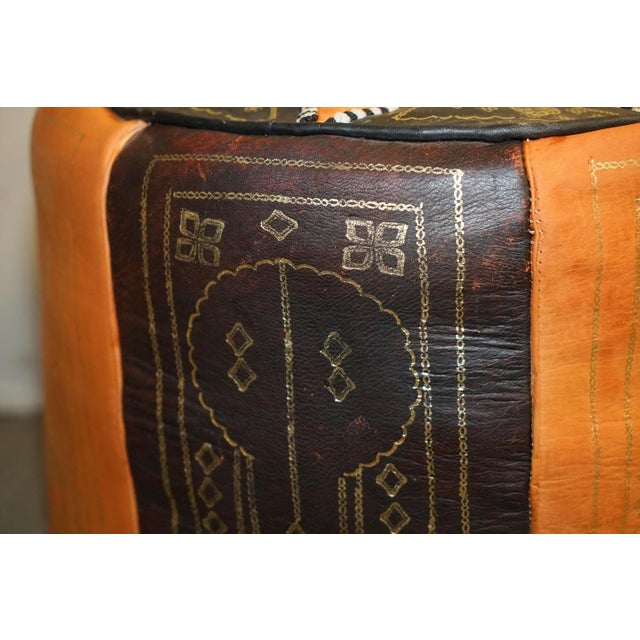 Vintage Tan & Brown Leather Footstool, 1960s For Sale - Image 3 of 17