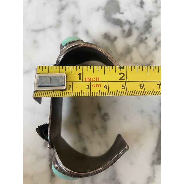 Vintage Native American Sterling Silver and Turquoise Watch Band Cuff Bracelet For Sale In New York - Image 6 of 6