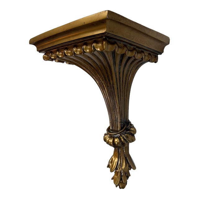 Vintage Hollywood Regency Gilt Fluted Architectural Wall Corbel Display Shelf For Sale