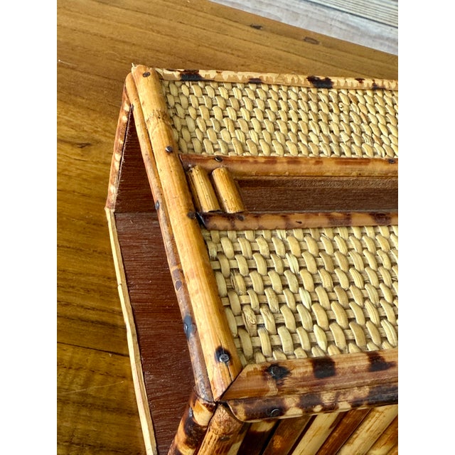 Vintage Tortoiseshell Bamboo & Woven Rattan Tissue Box Cover For Sale - Image 4 of 11