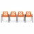 A striking set of four mid-century “space age” dining chairs, featuring vibrant orange moulded plastic seats with bold...
