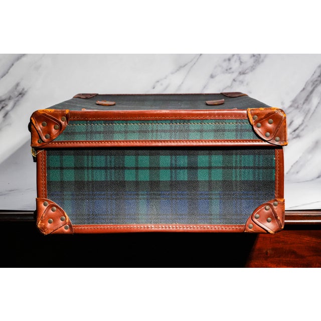 Heritage Style Vintage Tartan Leather Suitcase Luggage Home Decor Prop Storage For Sale - Image 16 of 18