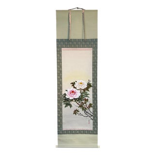 Japanese Kakejiku Hand-Painted Flower Scroll, Shōwa Period, 1950s For Sale