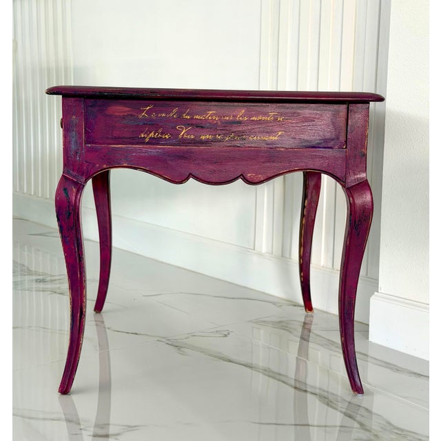 Vintage French Hand-Painted Accent Table in Bordeaux Red Finish For Sale - Image 4 of 11