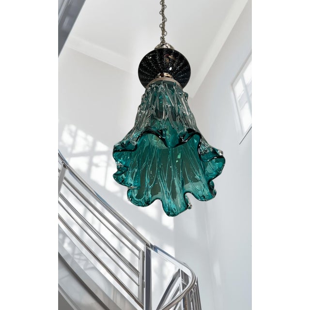 Art Glass Aqua Black Pendant Light For Sale - Image 11 of 18