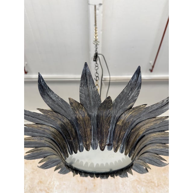 Spanish 1950s Sunburst Leaf Ceiling Fixture With Frosted Glass For Sale - Image 13 of 14