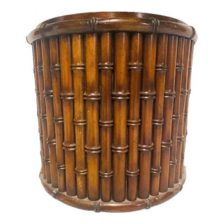 Vintage Tiki Faux Bamboo Wooden Planter For Sale