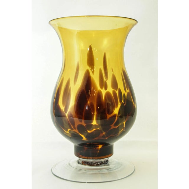 Italian Tortoise Shell Blown Art Glass Footed Vase Vintage From 1970 For Sale - Image 9 of 10