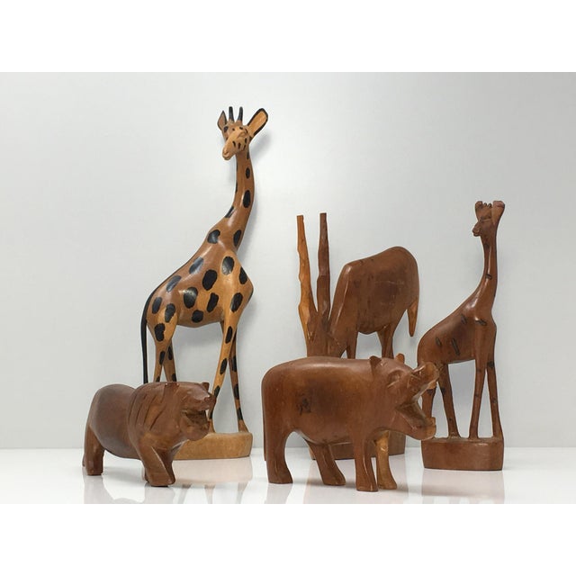 African Hand Carved Wood Animals Set of 5 Chairish
