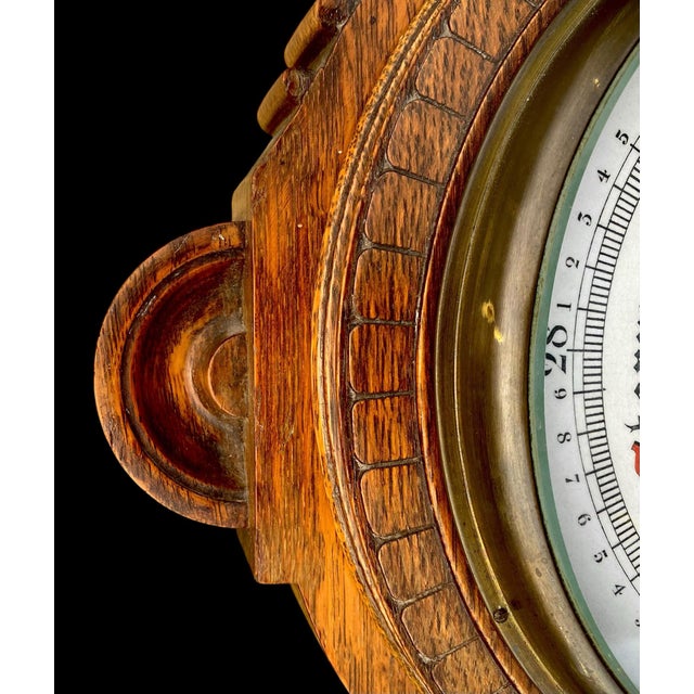 Antique English Carved Oak Wall Hanging Barometer For Sale - Image 9 of 17