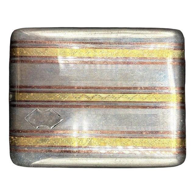 1930s Sterling Silver Art Deco Cigarette Case W/ 18k Gold Inlay by Marathon For Sale