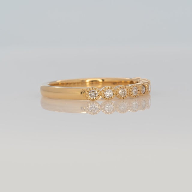 Metal Diamond Band With Milgrain Detailing: Solid 14k Gold – Round Minimalist Jewelry, Size 6.75 For Sale - Image 7 of 9