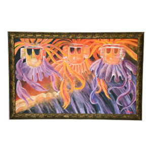 1970s Original Abstract Painting on Canvas “ Three Kings” Signed Fuchs