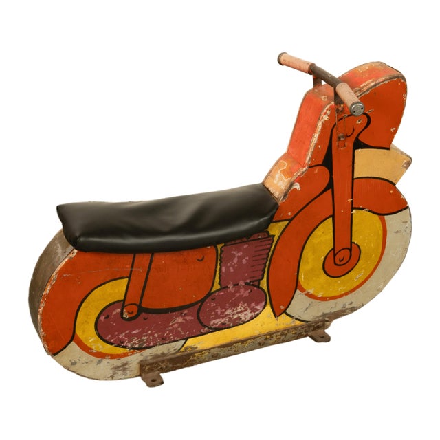 1940s 1940s American Amusement Park Motorcycle Motorbike Painted Carousel Carnival Ride For Sale - Image 5 of 12
