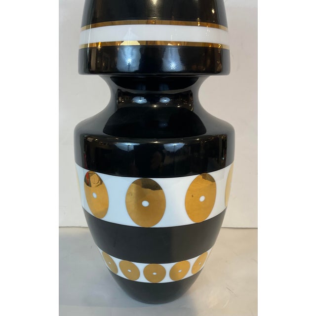 Currey & Company Currey & Company Modern Art Deco Style Black, White, and Gold Porcelain Vase For Sale - Image 4 of 5