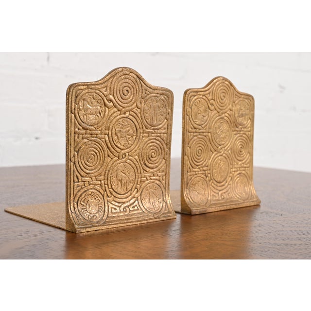 Art Deco Tiffany Studios New York Bronze Doré Zodiac Bookends, Circa 1910 For Sale - Image 3 of 12