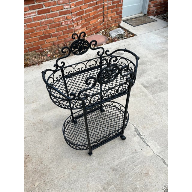 Wrought Iron Outdoor Garden Bar Cart in Black For Sale - Image 6 of 12