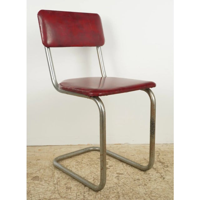 Mid 20th Century Pair of Mid Century Steel Tube Red Vinyl Dining Chairs For Sale - Image 4 of 12