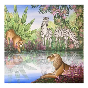 Gustavo Novoa, Courtship, Zebras & Lions Reflected Jungle Painting Surrealist Art Gustavo Novoa, 2000