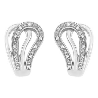 .925 Sterling Silver Pave-Set Diamond Accent Horseshoe Hoop Earring (I-J Color, I1-I2 Clarity) For Sale