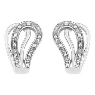 .925 Sterling Silver Pave-Set Diamond Accent Horseshoe Hoop Earrings, A Pair For Sale