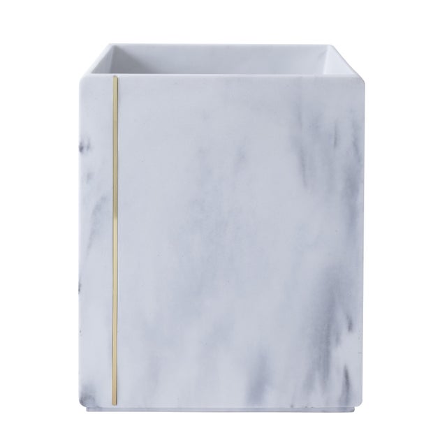 Crafted from sturdy resin and made to mimic marble, our Bergen Bath Accessories shine with its distinct off-centered brass...