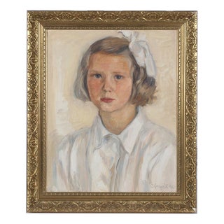 P. O. Linquist, Portrait of a Girl, 1946, Oil on Panel, Framed For Sale