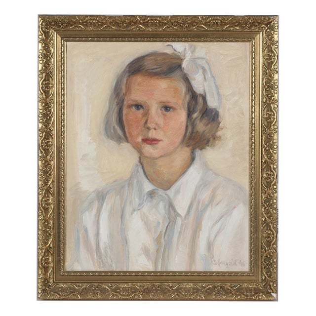 P. O. Linquist, Portrait of a Girl, 1946, Oil on Panel, Framed For Sale