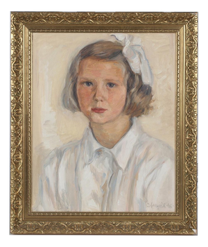 P. O. Linquist, Portrait of a Girl, 1946, Oil on Panel, Framed