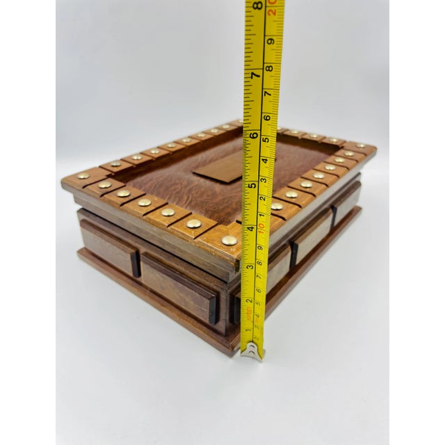 Mid-Century Solid Wood & Leatherette Inlay Box For Sale - Image 10 of 13