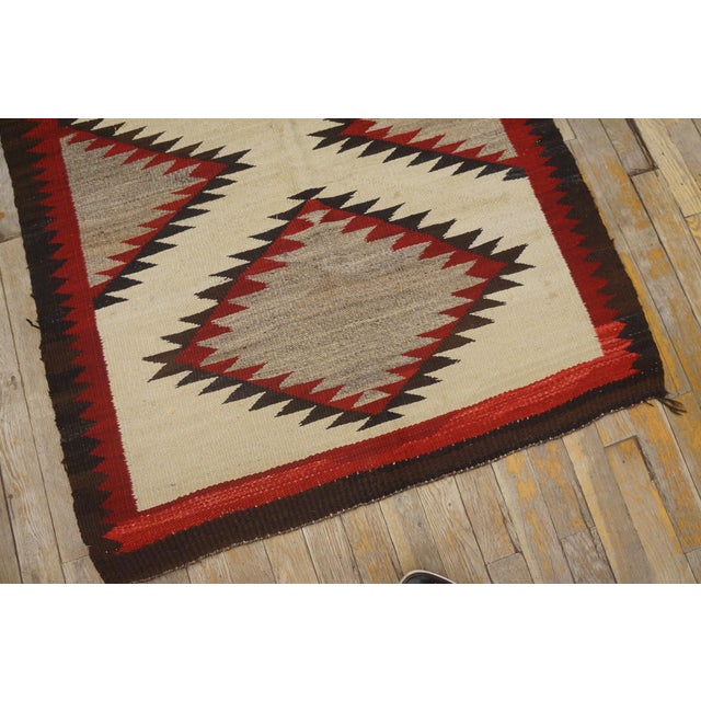 Textile 1930s Ivory Geoemtric Tribal American Navajo "Double Saddle" Rug 3' X 3'9" Flatweave Wool Carpet For Sale - Image 7 of 18