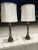 Fine pair of Japanese bronze and Italian marble bodied tall table lamps, with large original silk shades, in mint...