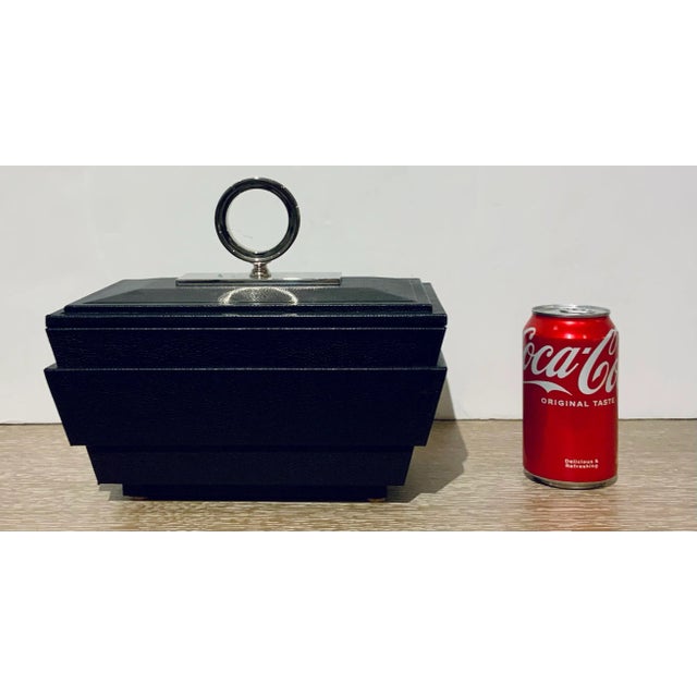 Modern Modern Small Black Leather and Nickel Brash Box For Sale - Image 3 of 4
