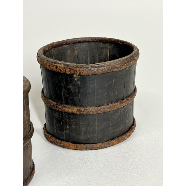 Chinese Pair of Rare Mini 19th Century Antique Chinese Wooden Buckets For Sale - Image 3 of 12