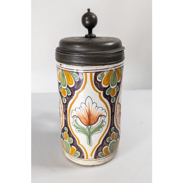 18th Century Continental European German Polychrome Faience Tankard Stein For Sale - Image 4 of 14