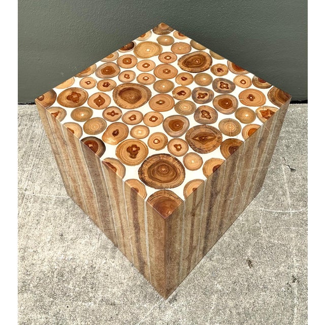Vintage Natural Wood Block Accent Table For Sale - Image 4 of 18
