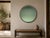 Modern, Space Age Wall Mirror, Green Distressed Convex Glass, Painted Wood, 21st c. A modern space age wall mirror...