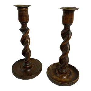 Vintage English Barley Twist 10” Candlesticks- a Pair