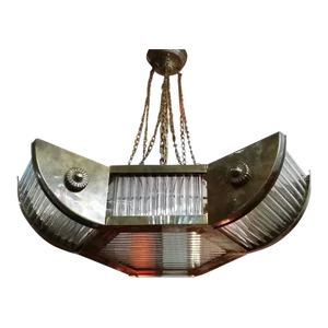 1940s Skyscraper Art Deco Brass & Glass Rod Ship Light Chandelier