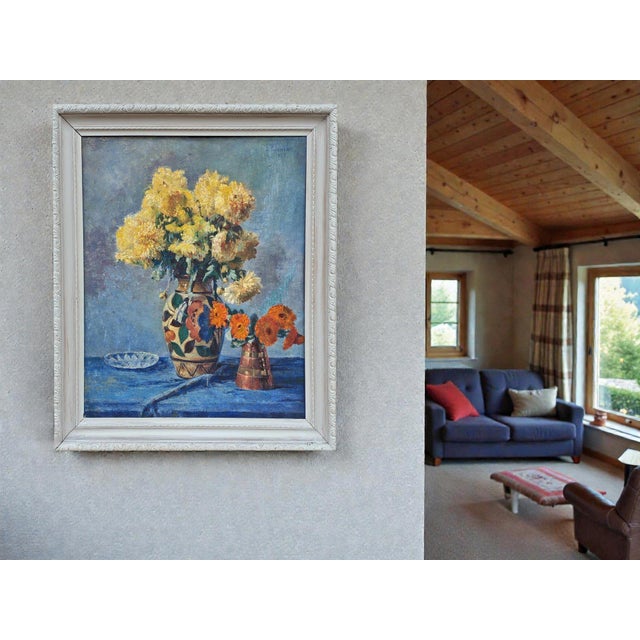 1930s G. Gagneau, Composition with Dahlias and Gerberas, 1933, Oil on Board For Sale - Image 5 of 18