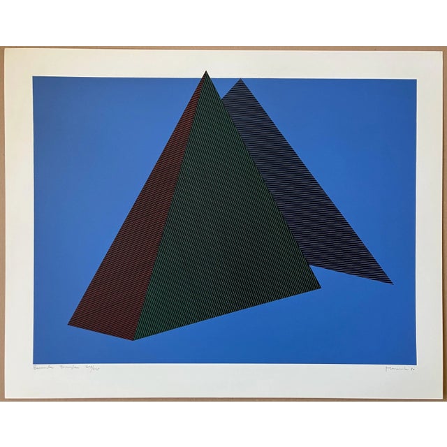 This bold abstract geometric print is by the well-known French/American artist, Jean-Marie Haessle (1939- ). It is in very...