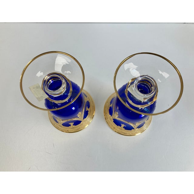 Vintage Horchow 24Kt Gold Cobalt Blue Crystal Wine/Water Glass Goblets - Set of 4 For Sale - Image 10 of 12