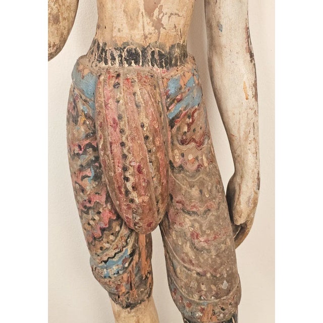 19th Century Southeast Asian Tall Painted & Carved Wood Figure of a Man For Sale - Image 12 of 15