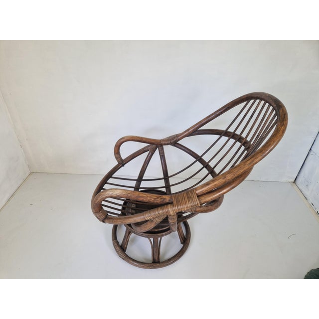 1970s Vintage Bamboo Rattan Swivel Armchair, 1970s For Sale - Image 5 of 8