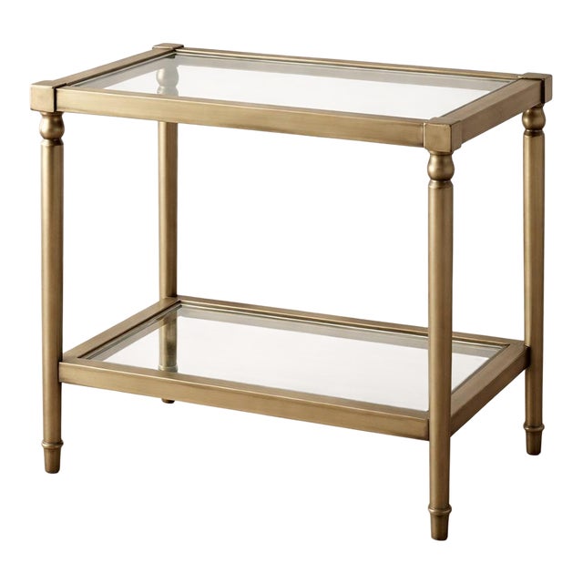 Vintage Brass & Glass Two-Tier Side Table With Turned Legs, Hollywood Regency Style For Sale