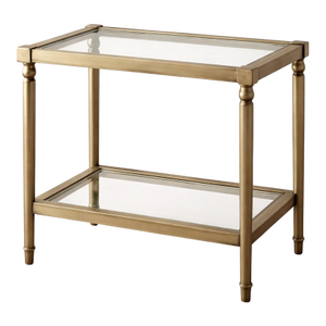Vintage Brass & Glass Two-Tier Side Table With Turned Legs, Hollywood Regency Style