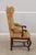 Pair French Oak Carved Wing Back Damask Chairs For Sale In Philadelphia - Image 6 of 18