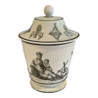 Antique Early 19th Century French Empire Creil Creamware Neoclassical Sugar Bowl Urn Circa 1810 For Sale