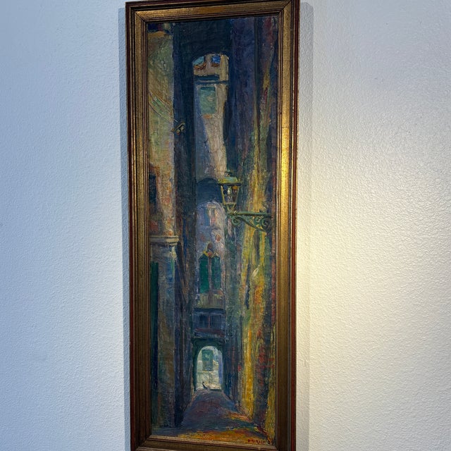 Wood Antique Painting a Byway in Venice, Dwight Kirsch 1927 For Sale - Image 7 of 10